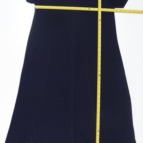 Saiph Lab Women Blue A-Line Midi Dress M Short Sleeve Classic Style