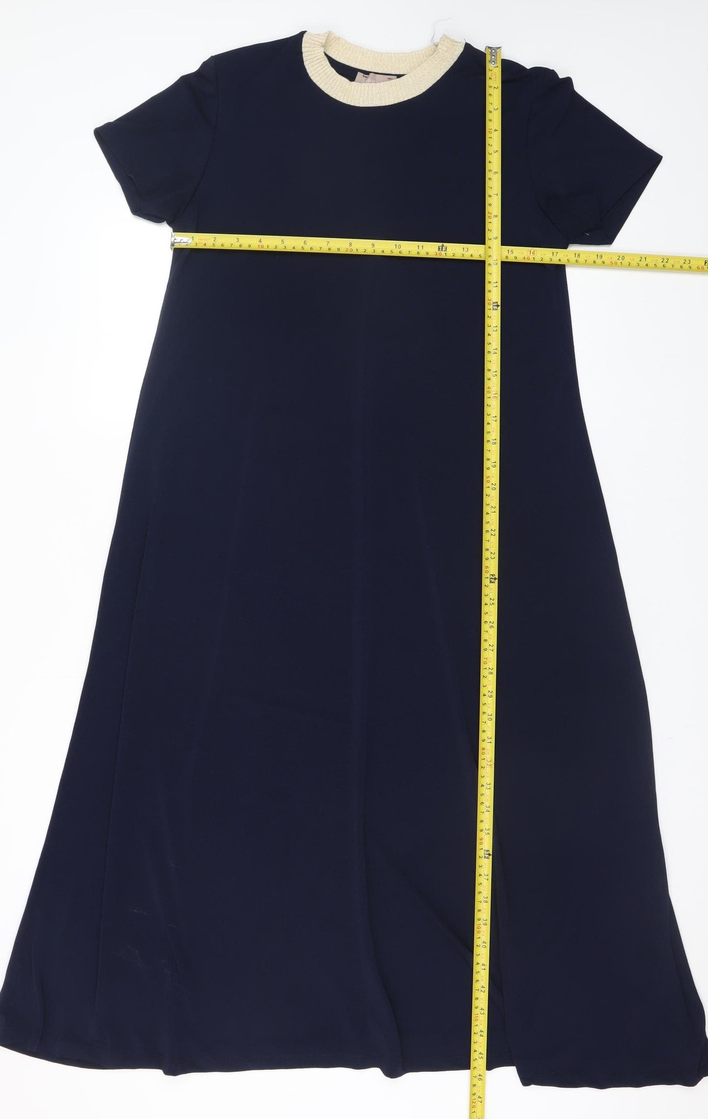 Saiph Lab Women Blue A-Line Midi Dress M Short Sleeve Classic Style