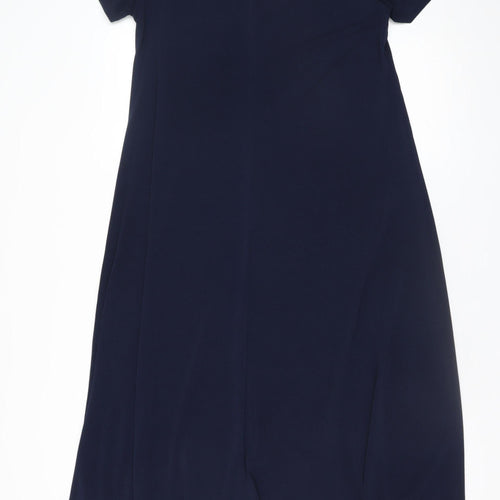 Saiph Lab Women Blue A-Line Midi Dress M Short Sleeve Classic Style