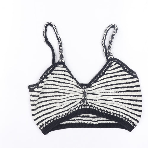 Primark Women’s Black White Striped Knit Crop Jumper Top Size S