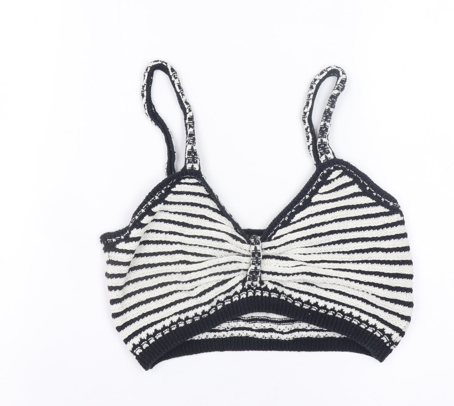 Primark Women’s Black White Striped Knit Crop Jumper Top Size S