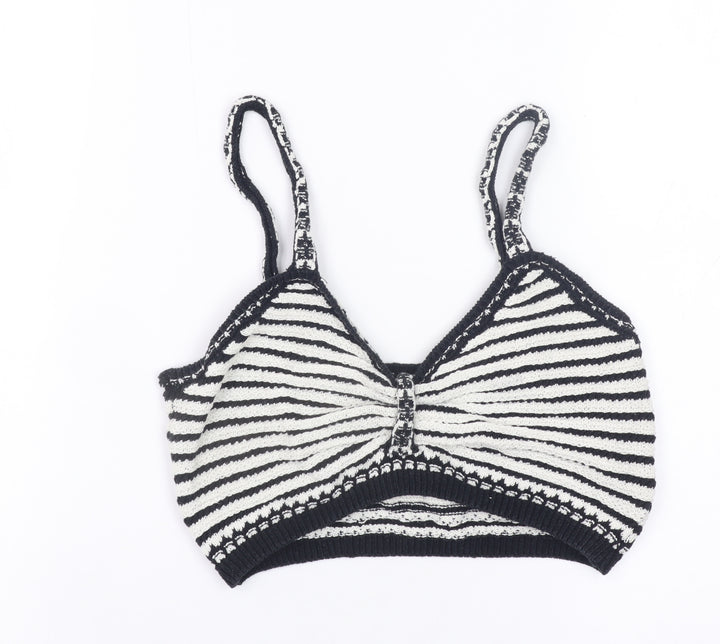 Primark Women’s Black White Striped Knit Crop Jumper Top Size S