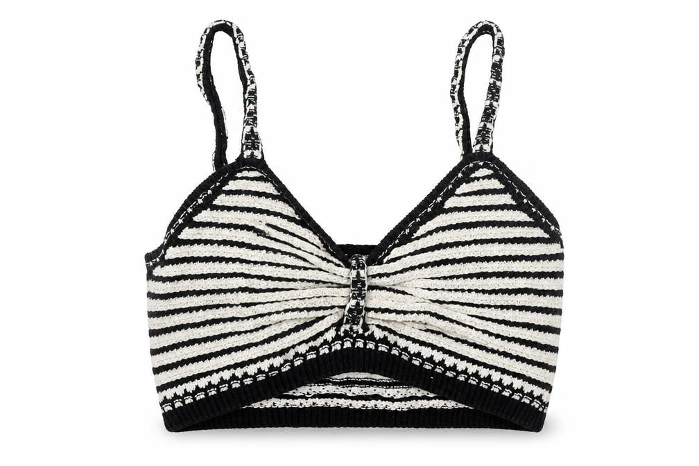 Primark Women’s Black White Striped Knit Crop Jumper Top Size S