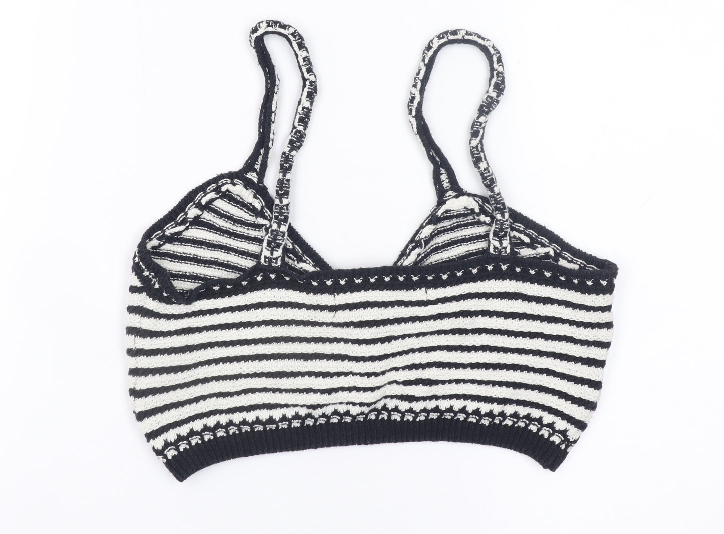 Primark Women’s Black White Striped Knit Crop Jumper Top Size S