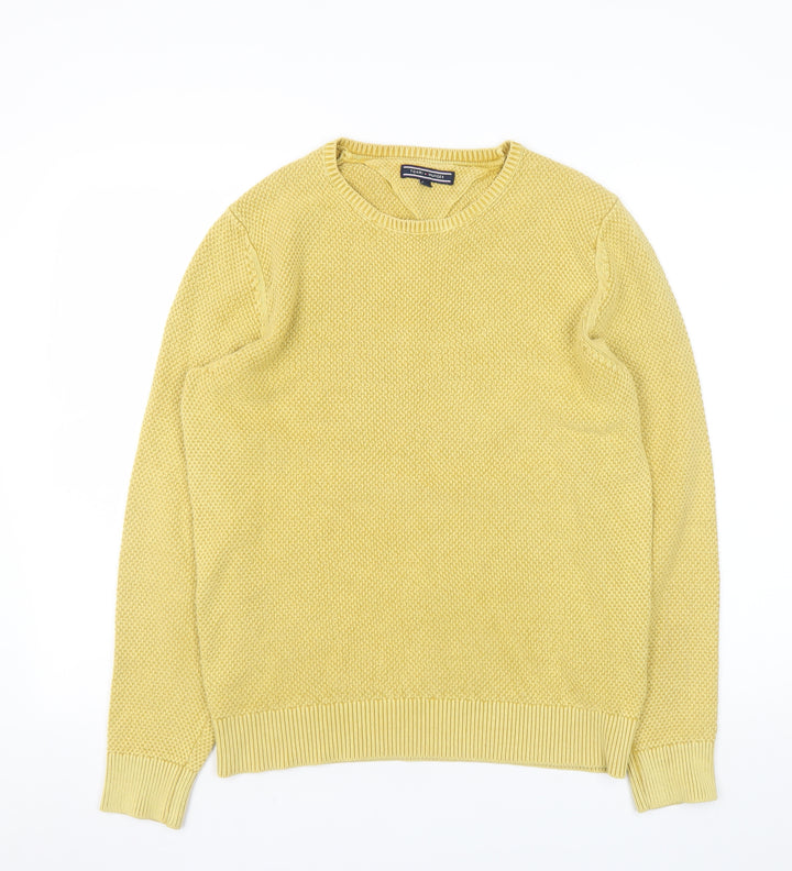 Tommy Hilfiger Men’s Yellow Cotton Crew Neck Jumper Size S