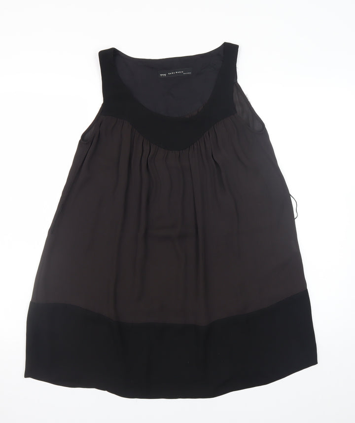 Zara Basic Women Black S Shift Sleeveless Knee Length Dress