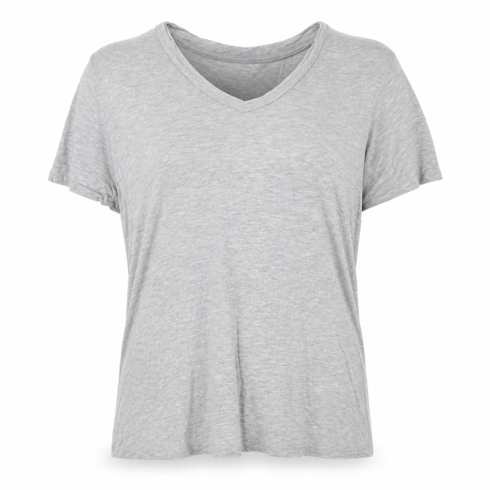 Front view of ASOS Women’s Grey V-Neck Short Sleeve Basic T-Shirt, size UK 12