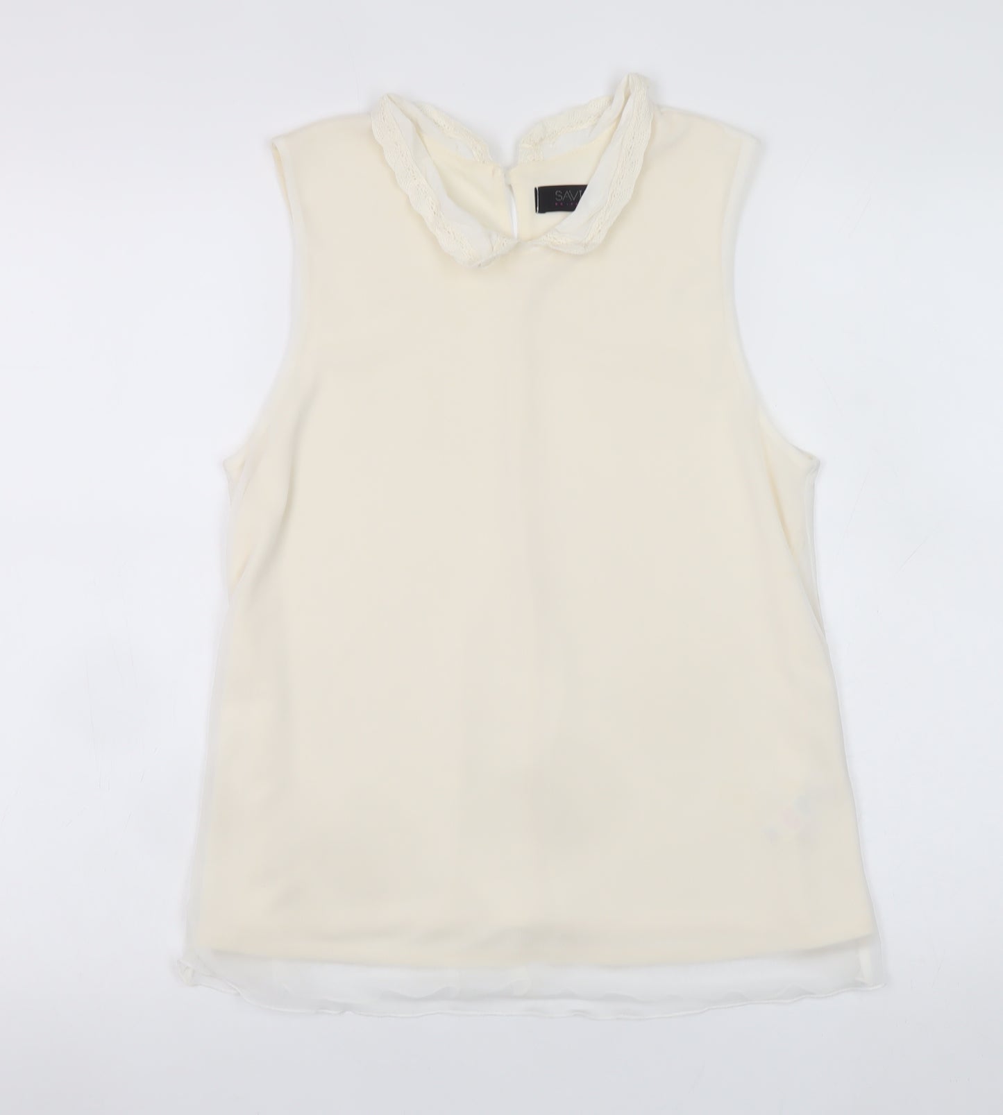 Savida Women’s Ivory Sleeveless Lace Collar Chiffon Blouse UK 12