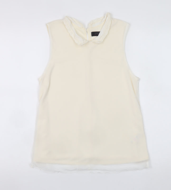 Savida Women’s Ivory Sleeveless Lace Collar Chiffon Blouse UK 12