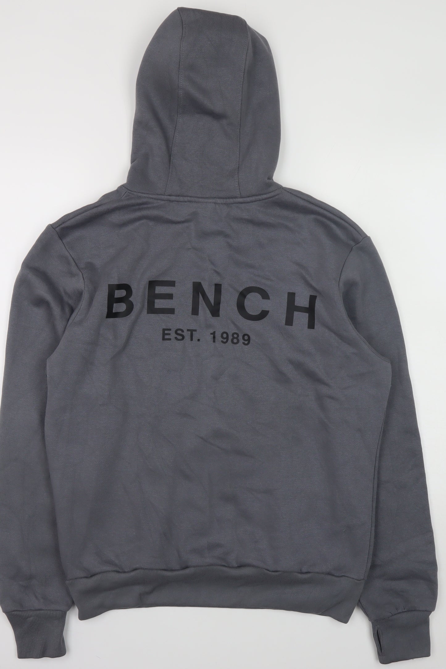 Bench Men Grey Pullover Hoodie M High Neck Logo Fleece Sweatshirt