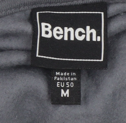 Bench Men Grey Pullover Hoodie M High Neck Logo Fleece Sweatshirt