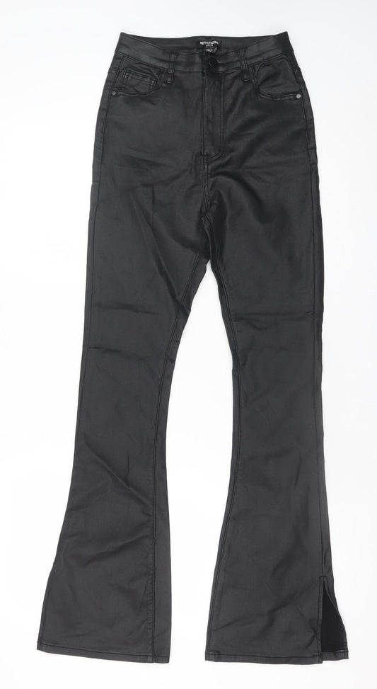 PrettyLittleThing Petite Black High-Rise Flared Trousers UK 6