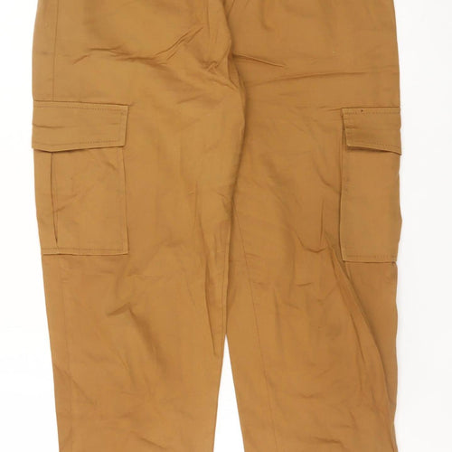 Bershka Womens Brown High Waist Cargo Trousers L 14 Belted Cotton Blend