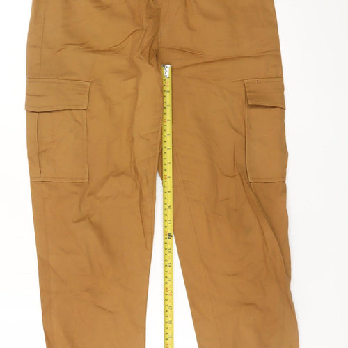 Bershka Womens Brown High Waist Cargo Trousers L 14 Belted Cotton Blend
