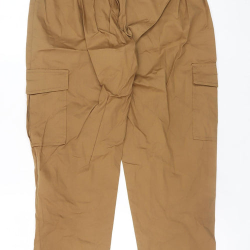 Bershka Womens Brown High Waist Cargo Trousers L 14 Belted Cotton Blend