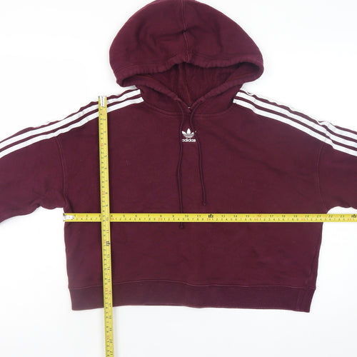 Adidas Women Burgundy 3-Stripes Cropped Hoodie Size 10 Cotton