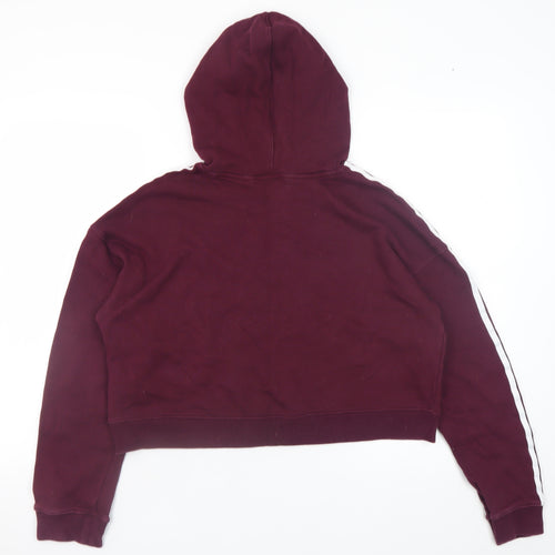 Adidas Women Burgundy 3-Stripes Cropped Hoodie Size 10 Cotton
