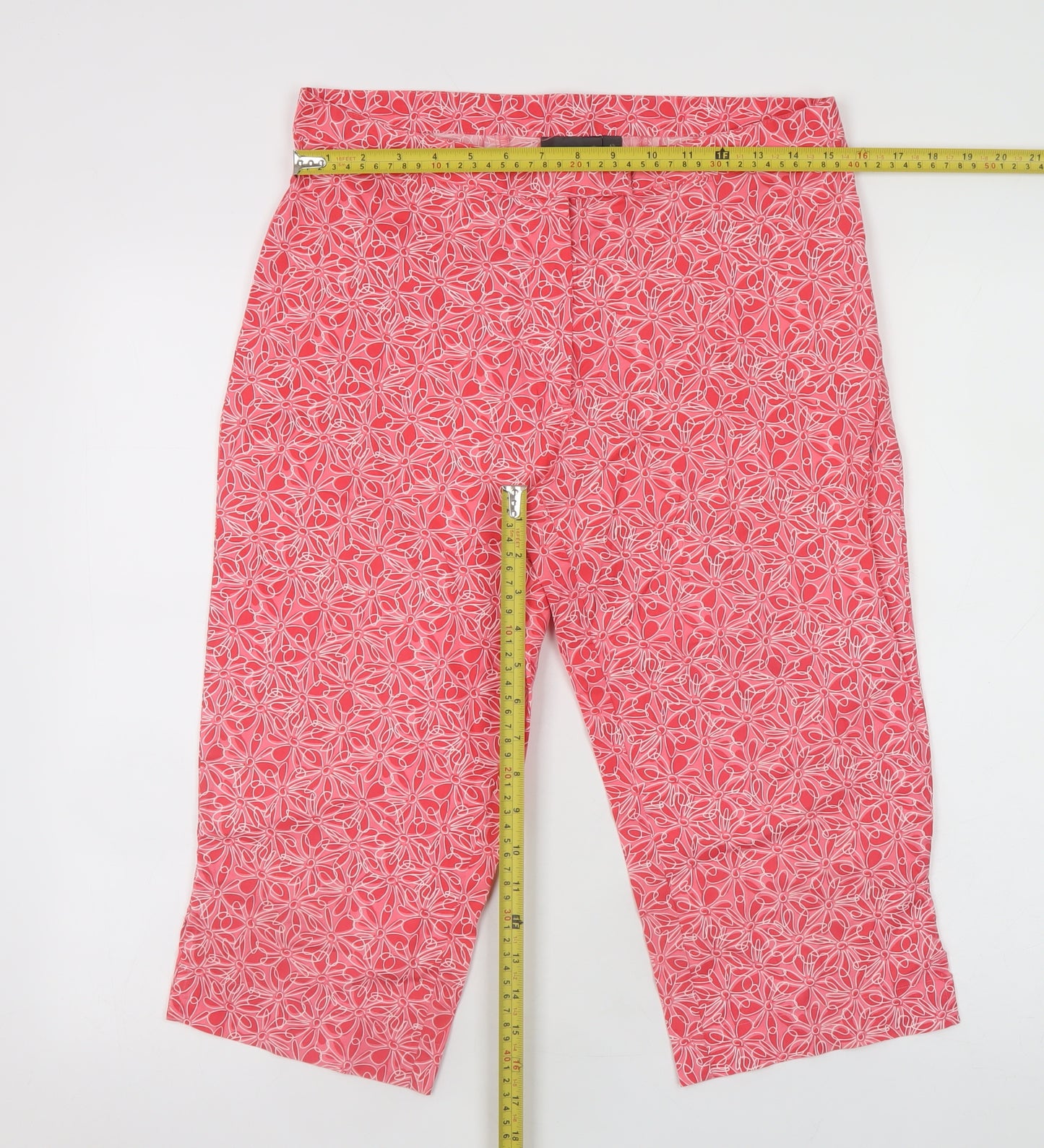 Atmosphere Womens Pink Floral Cropped Trousers Size 12 Cotton Blend
