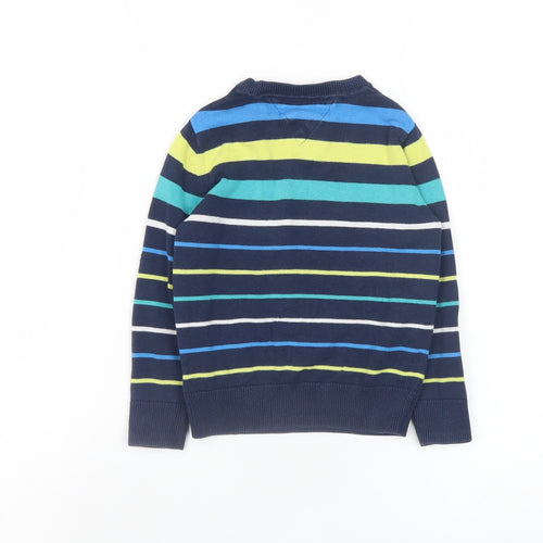 Tommy Hilfiger Boys Blue Striped V-Neck Cotton Jumper 3 Years