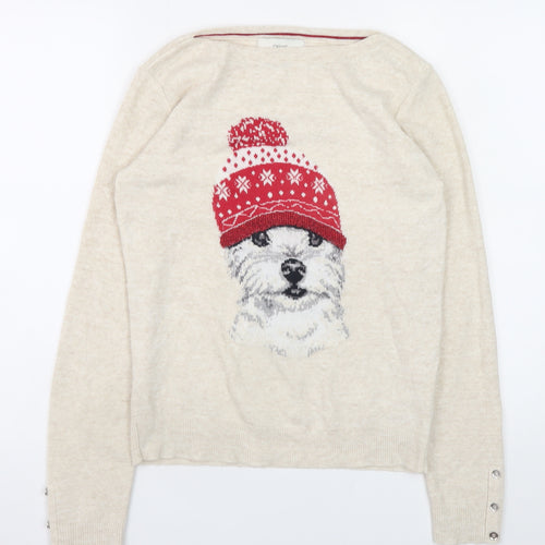 Next Women’s Beige Dog Christmas Jumper Size 8