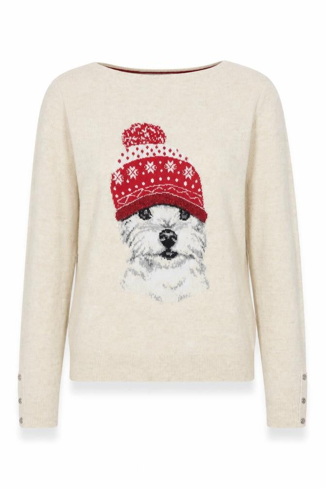 Front view of Next Women’s Beige Dog Christmas Jumper, size UK 8