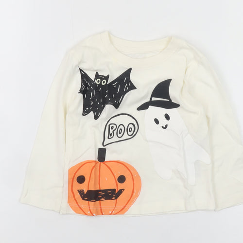 Primark Girls Ivory Halloween Ghost Pumpkin Long Sleeve T-Shirt 2XS