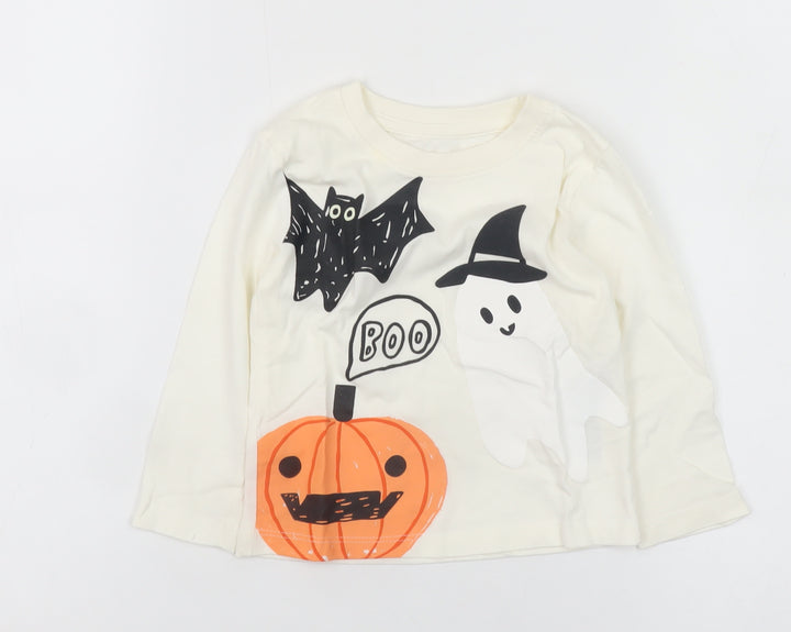 Primark Girls Ivory Halloween Ghost Pumpkin Long Sleeve T-Shirt 2XS