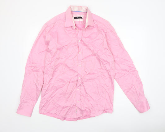 Venti Men's Pink Slim Fit Cotton Long Sleeve Formal Dress Shirt Size 42
