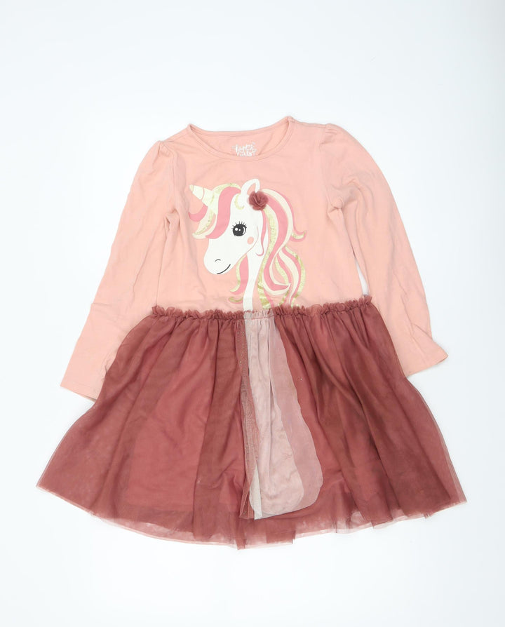 C&A Girls Pink Unicorn Tutu Dress Long Sleeve Size 9 Years
