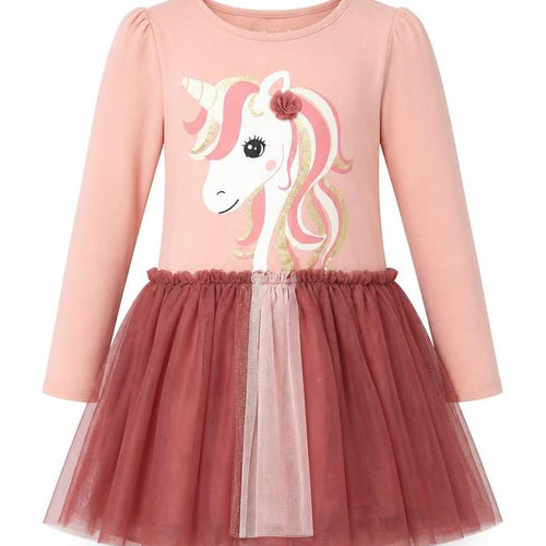 C&A Girls Pink Unicorn Tutu Dress Long Sleeve Size 9 Years