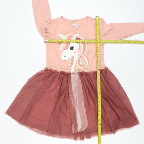 C&A Girls Pink Unicorn Tutu Dress Long Sleeve Size 9 Years