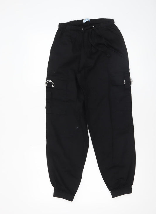 Primark Girls Black Cargo Trousers 10 Years Adjustable Waist Pockets