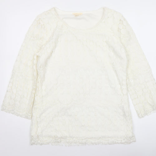Adiva Ivory Lace 3/4 Sleeve Women’s Blouse Size M