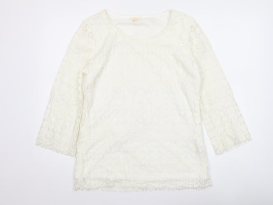 Adiva Ivory Lace 3/4 Sleeve Women’s Blouse Size M