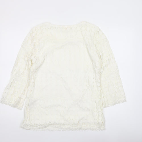 Adiva Ivory Lace 3/4 Sleeve Women’s Blouse Size M