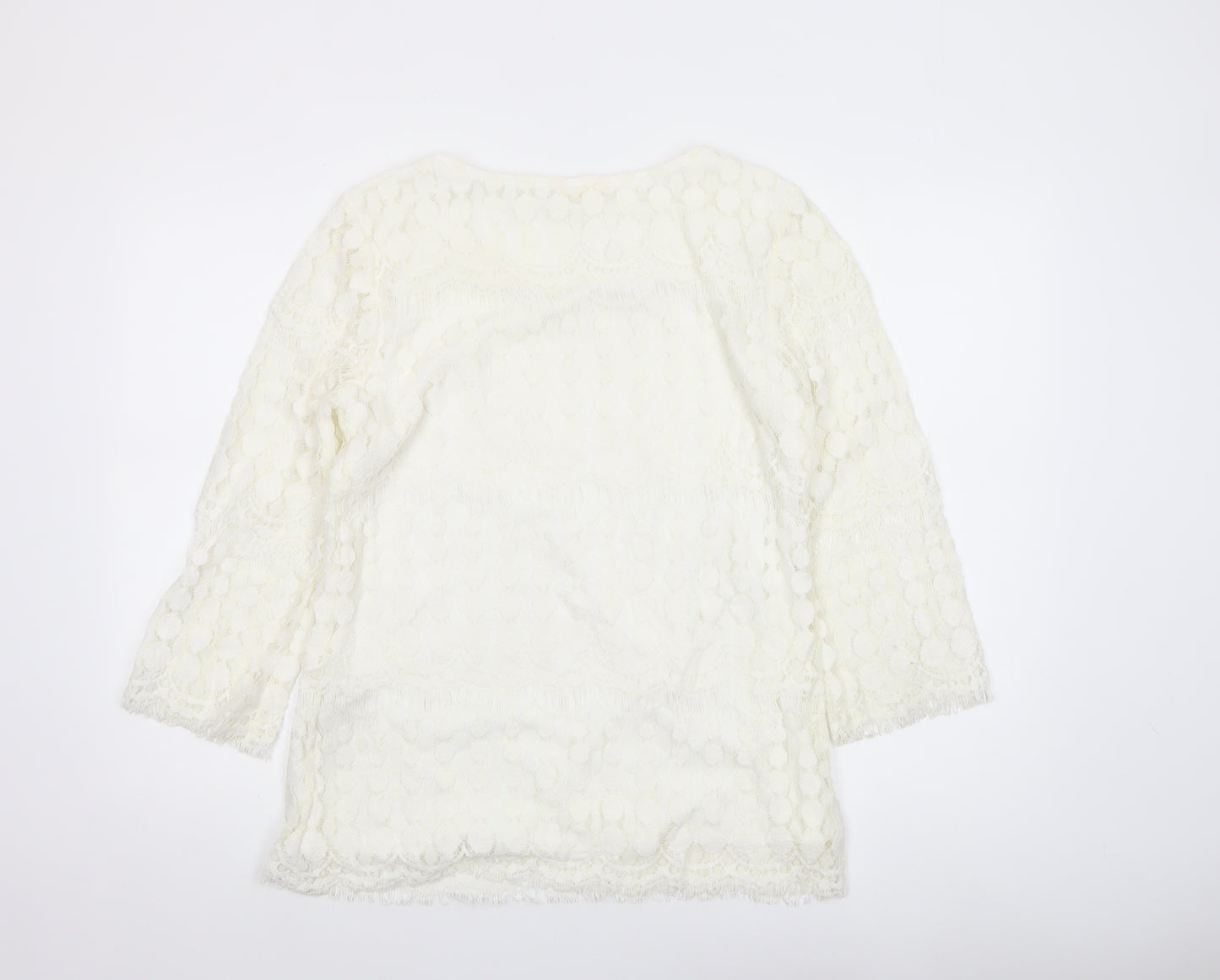 Adiva Ivory Lace 3/4 Sleeve Women’s Blouse Size M