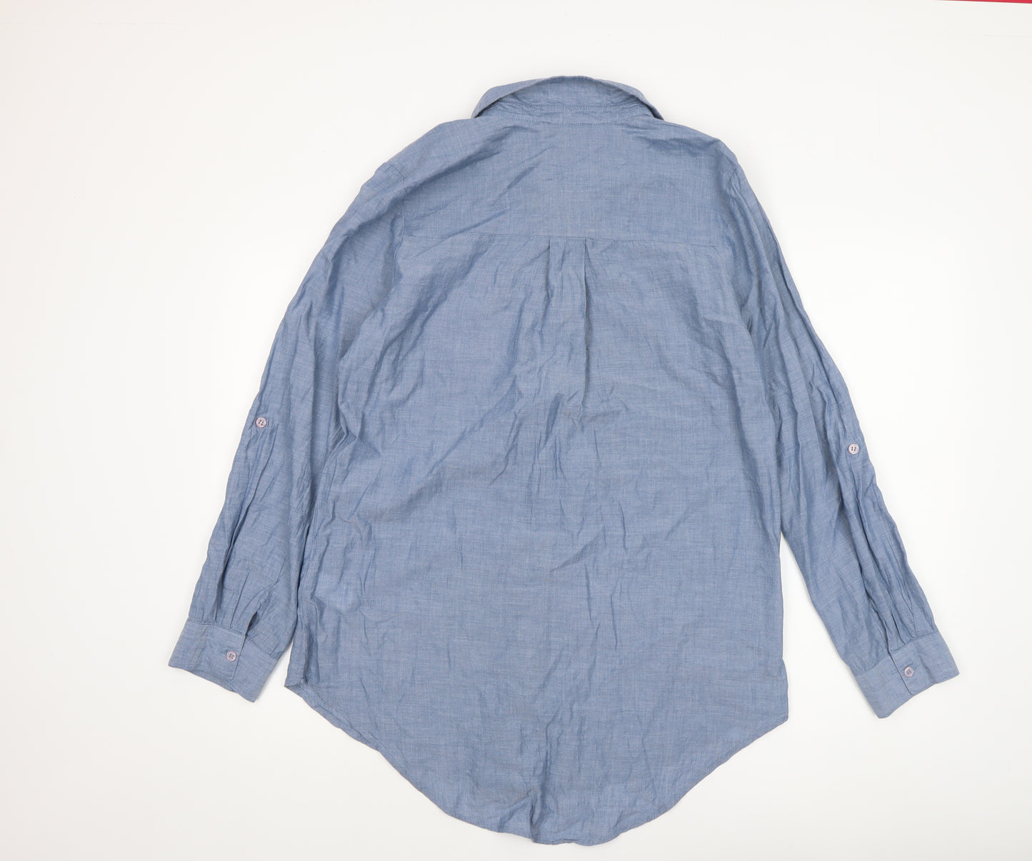 Atmosphere Women Blue Floral Embroidered Cotton Button-Up Shirt Size 12