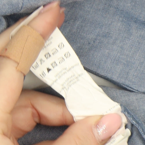 Atmosphere Women Blue Floral Embroidered Cotton Button-Up Shirt Size 12