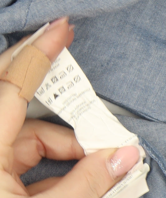 Atmosphere Women Blue Floral Embroidered Cotton Button-Up Shirt Size 12