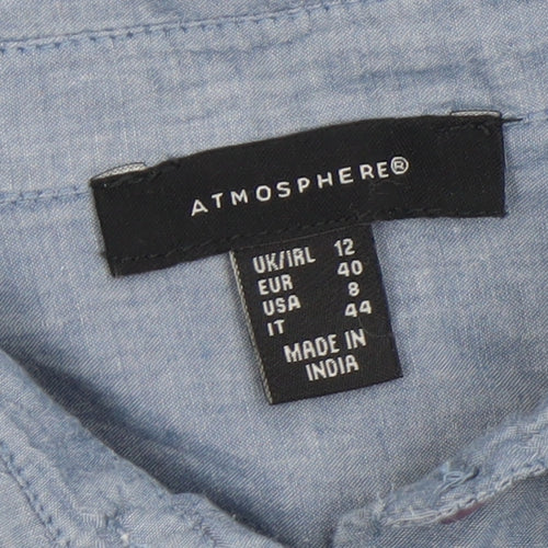 Atmosphere Women Blue Floral Embroidered Cotton Button-Up Shirt Size 12