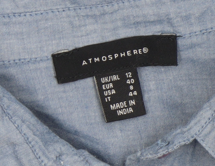 Atmosphere Women Blue Floral Embroidered Cotton Button-Up Shirt Size 12