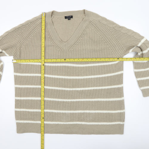JD Williams Women Beige Stripe V-Neck Cable-Knit Jumper Size 16/18