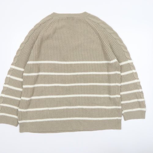 JD Williams Women Beige Stripe V-Neck Cable-Knit Jumper Size 16/18