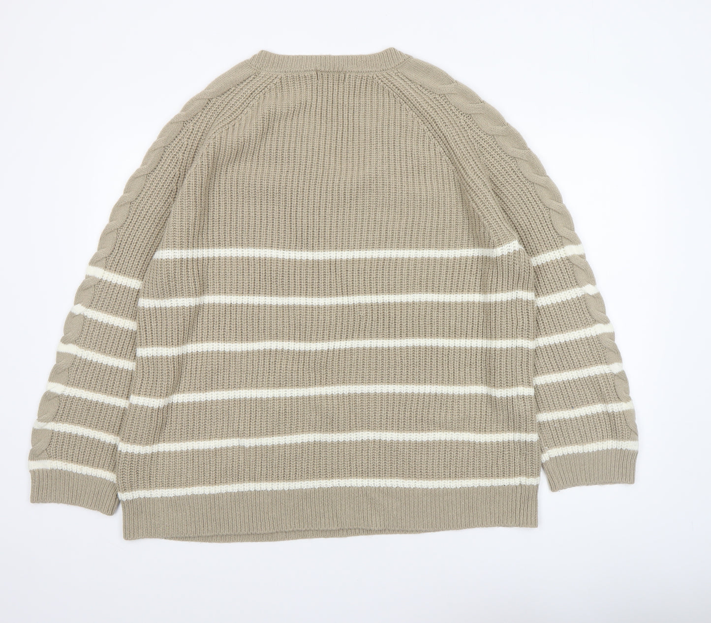 JD Williams Women Beige Stripe V-Neck Cable-Knit Jumper Size 16/18