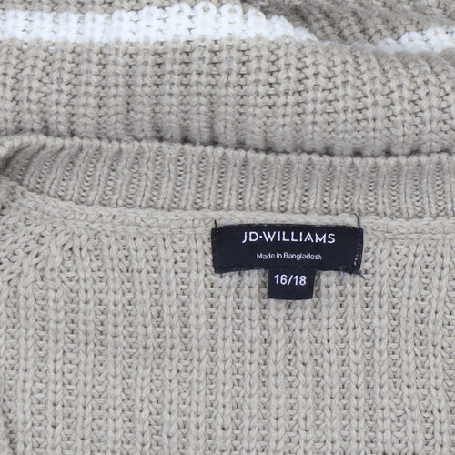 JD Williams Women Beige Stripe V-Neck Cable-Knit Jumper Size 16/18