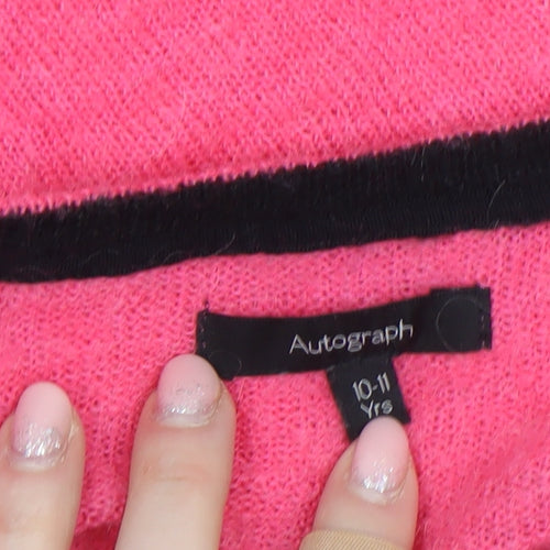 Marks and Spencer Autograph Girls Pink Button Cardigan 10-11 Years Wool Blend