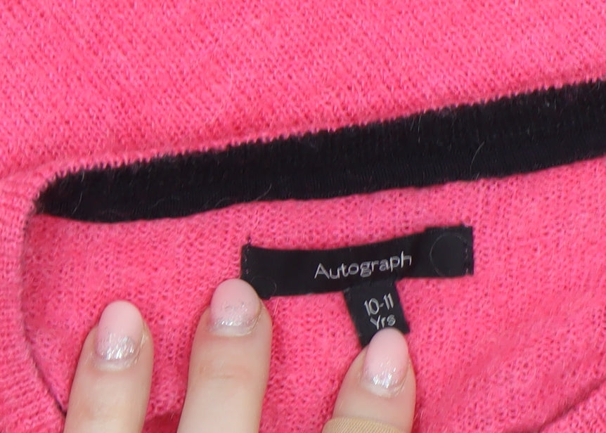 Marks and Spencer Autograph Girls Pink Button Cardigan 10-11 Years Wool Blend
