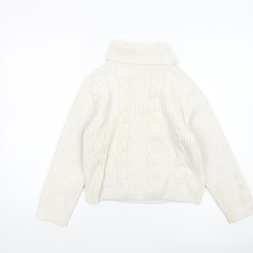 Primark Girls Ivory Cable Knit Roll Neck Pullover Jumper 8-9 Years