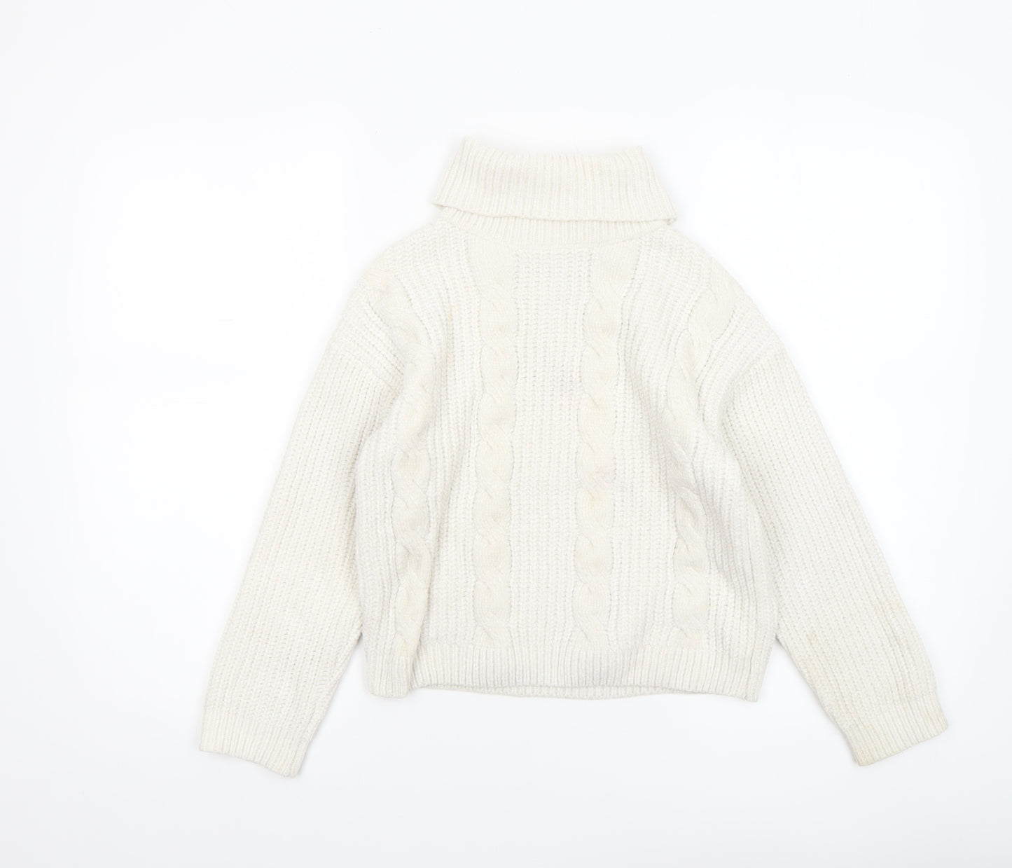 Primark Girls Ivory Cable Knit Roll Neck Pullover Jumper 8-9 Years