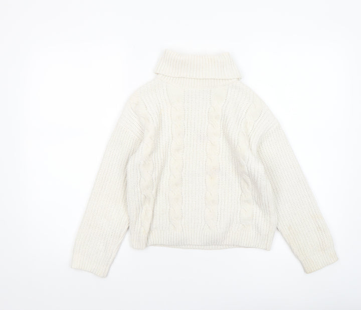 Primark Girls Ivory Cable Knit Roll Neck Pullover Jumper 8-9 Years